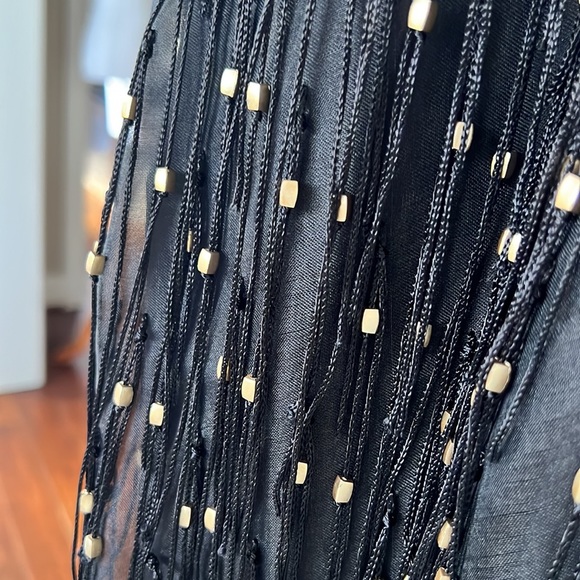 Badgley Mischka Sleeveless Beaded Fringe Column Gown Black/Gold Size 0 - Picture 11 of 11